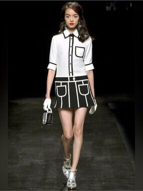 MOSCHINO SPRING 2013 RUNWAY COLLECTION WHITE BLACK COLORBLOCK 6 S SILK DRESS NEW